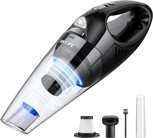 VacLife Handheld Vacuum Cordless Rechargeable - Car Vacuum Cleaner High Power with 2 Filters, Portable Hand Vacuum, Mini Vacuum with Multiple Attachments for Home and Car, Silver