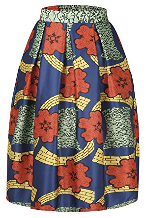 Annflat Women's African Print Knee Length Flare Skirts With Pockets