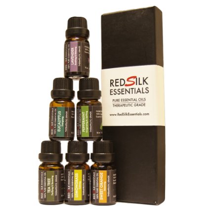 Aromatherapy Top 6 100% Therapeutic Grade Essential Oils Gift Set, 10 ml each (Lavender, Tea Tree, Eucalyptus, Lemongrass, Orange, Peppermint)
