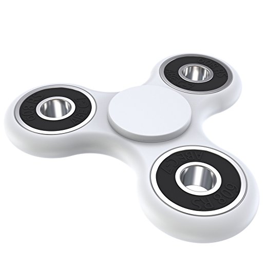 Fidget Spinner – 2 minute spin! – Prime Shipping! White Spinner w/ Black Ceramic Bearing – Quieter & Longer Lasting than Other Hand Toy Tri Figit Spinners, ADHD Stress Reducer Figets Finger Toys