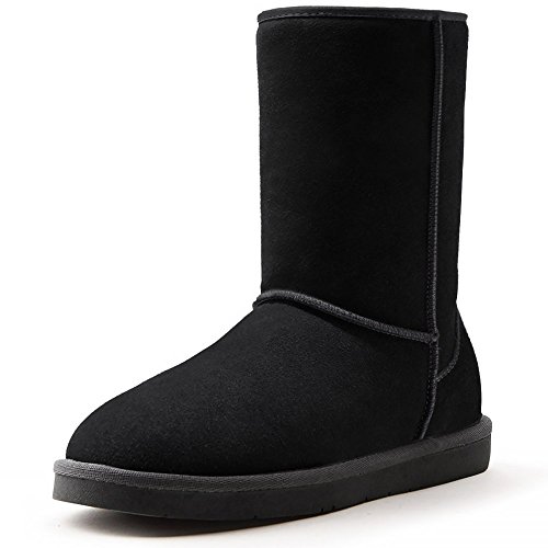 AOMAIS Women's Short Winter Boots Mid Calf And Mini Snow Boots Cow Suede Leather Faux Fur Linned