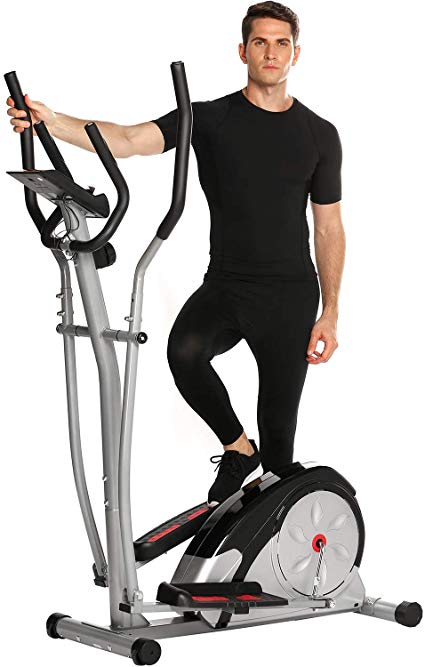 Fast88 Portable Elliptical Machine Fitness Workout Cardio Training Machine, Magnetic Control Mute Elliptical Trainer with LCD Monitor, Elliptical Machine Trainer