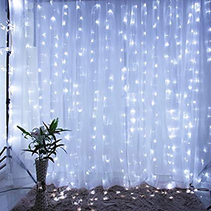 IMAGE 8 Modes Curtain Lights 9.8x9.8 Foot 300LED Curtain String Lights Fairy Lights for Home Garden Bedroom Wedding Party Backdrops Decor with Full Waterproof and UL Safety White