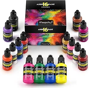 Magicfly Acrylfarben Airbrush Farben, 16 x 30ml Airbrush Farben Set für Modellbau, Leinwand, Papier, Holz, Stein, Keramik