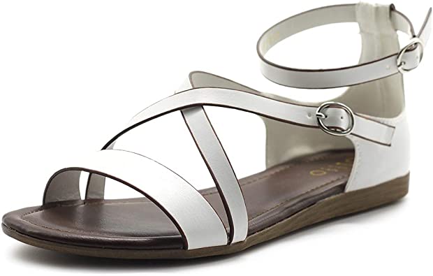 Ollio Women's Shoes Two Buckled Cross Straps Flat Sandals S101