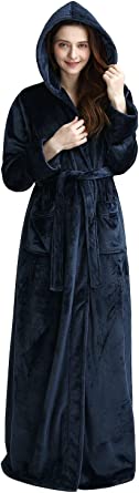 Women Hooded Bathrobes Soft Warm Floor Length Sleepwear Luxurious Plush Fleece Winter Ladies Long Robes