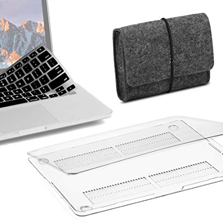 GMYLE 3 in 1 Bundle Felt Storage Pouch Bag & Transparent Clear Crystal Hard Plastic Case Cover with Black Keyboard Skin for Old MacBook Pro 13 inch with Retina Display No CD-ROM (Model: A1425/A1502)