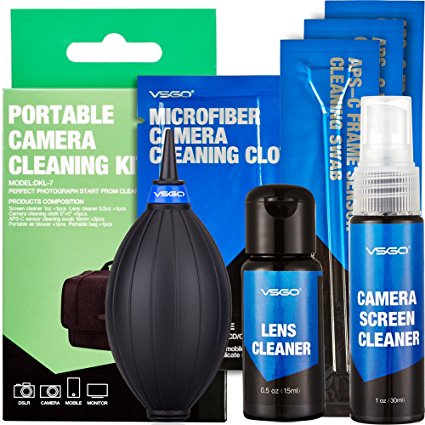 Camera Cleaning Kit for DSLR and Sensitive Electronics Convenience Package: Screen and Lens Cleaner, Microfiber Cloth, APS-C Sensor Cleaning Swab, Air Blower Cleaner and Carrying Bag