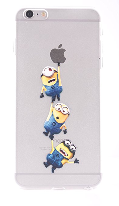 (6(4.7)-3 minions hanging from apple) 4.7 ROXX Silicone Case Despicable Me Minions Apple iPhone 6 (4.7) New Cute Ultra Slim Case Cover