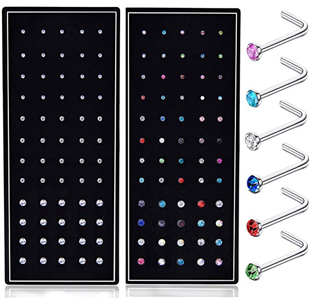 Fystir 20G L Shaped Nose Ring Studs Piercings Jewelry Stainless Steel 1.5mm 2mm 2.5mm 60-120 Pcs