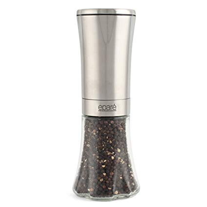 Eparé Battery Operated Gravity Steel Salt or Pepper Mill and Grinder