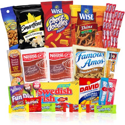 Snacks Care Package, snack gift, college assortment variety pack bundle (30 count)