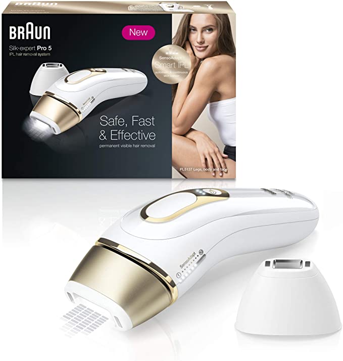 Braun Silkexpert Pro 5 Pl5137 Latest Generation Ipl, Permanent Hair Removal, White&Gold, 1 Count