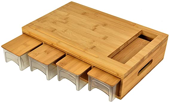 Large Bamboo Cutting Board with Drawers/Trays/Containers/Storage and Lids,Meal Prep Cutting Board,Chopping Board with Tray for Easy Food Prep and Cleanup