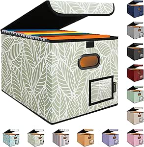 BALEINE File Organizer Box with Lid, Collapsible File Folder Organizer with Plastic Slide, Hanging File Folder Box for Office Document Storage (1 Pack, Antique Foliage)