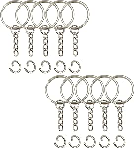 Key Ring with Chain 1 Inch and Open Jump Rings 50Pack