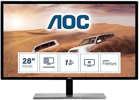 AOC U2879VF - 28 Zoll UHD Monitor, FreeSync (3840x2160, 60 Hz, VGA, DVI, HDMI 2.0, DisplayPort) schwarz/silber