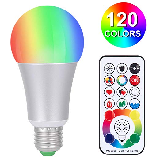 SUNNEST Dimmable E26 LED Light Bulb [Upgrade], 120 Colors LED Light Bulb, 10W RGBW Color Changing Light Bulb with Remote Control, Memory&Timing, Decorative Light for Home, Stage, Party and More
