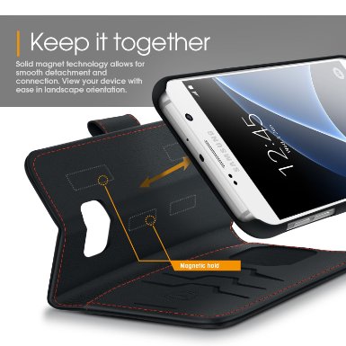 Galaxy S7 Case Samsung Galaxy S7 Wallet Case rooCASE Prestige Detachable Leather PU Flip Wallet Case Folio Stand Cover Detachable Lightwight Shell Black