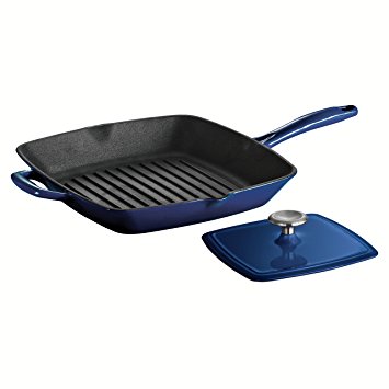 Tramontina Enameled Cast Iron Grill Pan with Press, 11-Inch, Gradated Cobalt