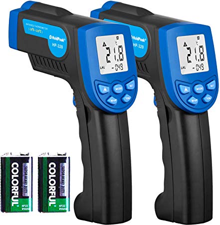 HOLDPEAK 320 Non-Contact Digital Laser Infrared Thermometer Temperature Gun -22 to 608°F (-30 to 320°C) with Laser and LCD Backlit (2Pack)