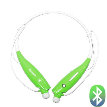 Ecsem Universal Wireless Bluetooth Handsfree Headset Earphone for Cell Phones such as iPhone Nokia HTC Samsung LG Moto PC iPad PSP and any Bluetooth enabled device - Green - Retail Box