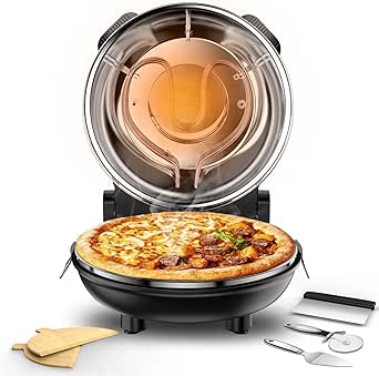 Pizza Oven, 12-Inch Pizza Oven Indoor, 1200W Portable Pizza Maker, Electric Pizza Oven with Timer, Temperature Controller, Suitable for Home, Outdoor, Pizza Shop