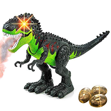 Toysery Simulated Flame Spray Tyrannosaurus T-Rex Dinosaur Toy for Kids - Walking Dinosaur Fire Breathing Water Spray Mist with Red Light & Realistic Sounds, Green