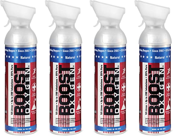 4 Pack 10-Liter Special Edition Stars & Stripes Boost Oxygen Portable Pure Canned Oxygen Canister Bottle for High Altitudes, Athletes, & More, Natural