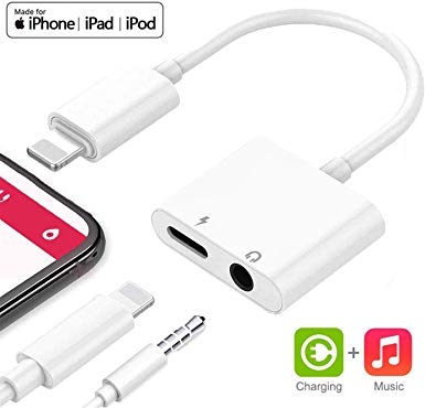 Lightnįng to 3.5 mm Headphone Jack Adapter for iPhone Dongle Aux Adapter Car Charger 2 in 1Cable Compatible for iPhone 7/7 Plus/8/8 Plus/X/XS/Max/XR Audio and Charge Adapter Support iOS 11 and Later