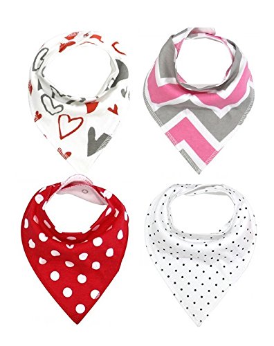 Emma Claire's Houseware Bandana Drool Bibs 100% Cotton with lining and Snaps 4 Pack for Girls Absorbent Versatile Fashionable Perfect Bibs For Drools Teething and Spit Ups Great Baby Shower Gift
