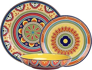 Bico Tunisian Ceramic 12 pcs Dinnerware Set, Service for 4, Inclusive of 11 inch Dinner Plates, 8.75 inch Salad Plates and 35oz Dinner Bowls, for Party, Microwave & Dishwasher Safe