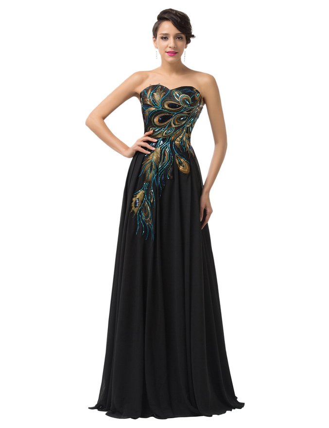 GRACE KARIN Long Strapless Embroidery Prom Dress A-line CL6168 (Multi-Colored)