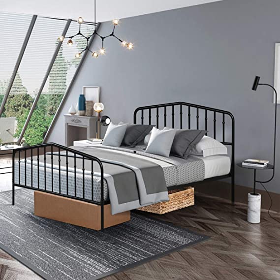 Giantex Metal Bed Frame Queen Size, Metal Bed Platform with Vintage Headboard & Footboard, Heavy Duty Steel Slat and 9-Leg Support, Mattress Foundation Box Spring Replacement (9)