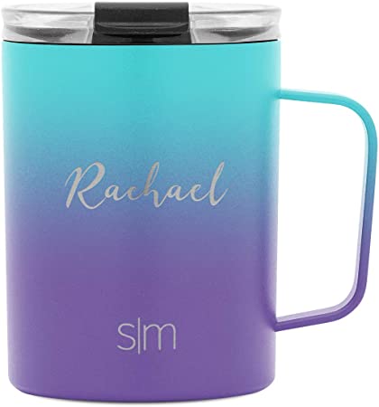 Custom Simple Modern 12oz Scout Coffee Travel Mug Personalized Tumbler w/Clear Flip Lid - Cup Vacuum Insulated Camping Flask with Lid 18/8 Stainless Steel Hydro Ombre: Tropical Seas