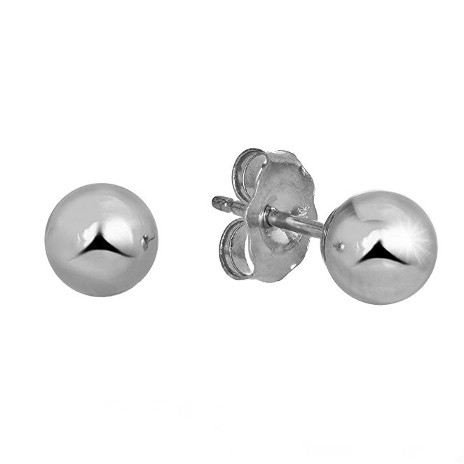 JewelStop 14k White Gold Ball Stud Earrings - 2mm 3mm 4mm 5mm 6mm 7mm 8mm 10mm