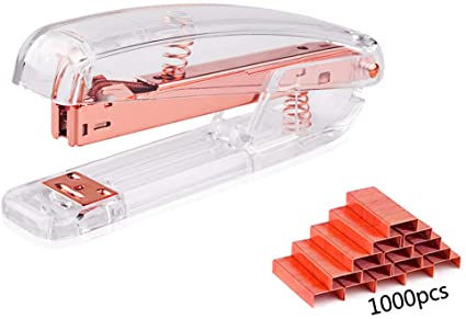 Clear Acrylic Rose Gold Desktop Stapler with 1000pcs Staples Classic Modern Design for Oiffce Accessories