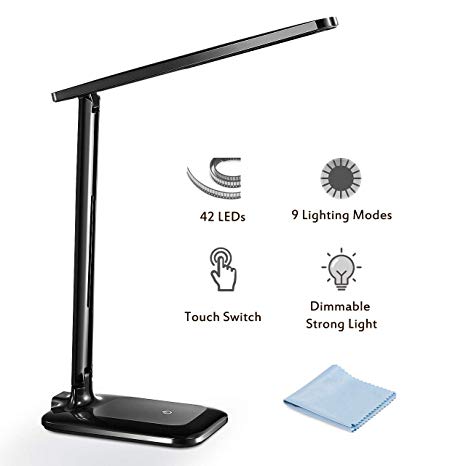 TOPELEK LED Desk Lamp, Table Lighting with Eye-Caring, 3 Brightness × 3 Mode, 42 Energy-Efficient Light, Sensitive Touch Control, Warm White/Cool White, Portable For Office, Home【Black】