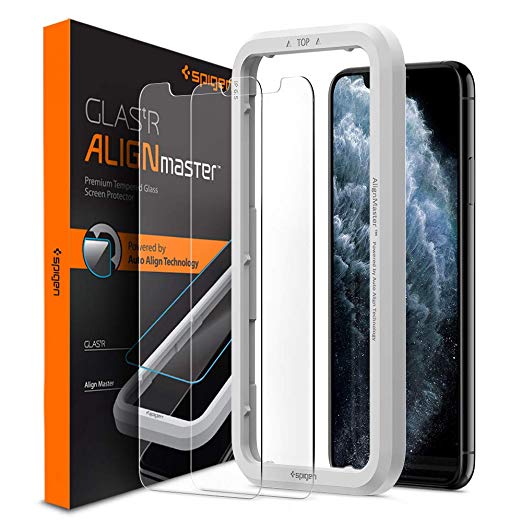 Spigen, 2Pack, iPhone 11 Pro Max Screen Protector/XS Max Screen Protector (6.5"), AlignMaster, Auto-Align Technology, Case Friendly, iPhone 11 Pro Max Tempered Glass/iPhone XS Max Tempered Glass