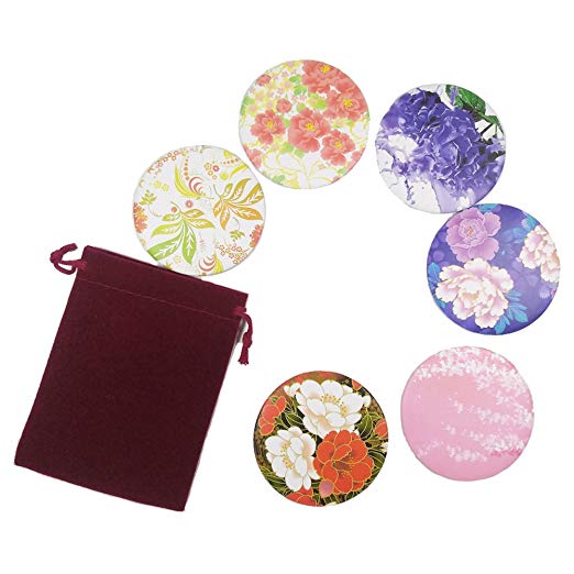6pcs Floral Print Circle Round Makeup Pocket Mirror Adorable Small Gifts