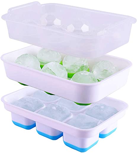 US Sense Ice Cube Tray With Lids Large Size Silicone Flexible 6 Cavity Ice Maker for Whiskey and Cocktails or Homemade, Keep Drinks Chilled, Freeze Soup Broth or Sauce (2 Pack Large Size)