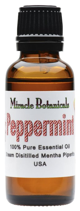 Miracle Botanicals USA Peppermint Essential Oil - 100% Pure Mentha Piperita - 10ml or 30ml Sizes - Therapeutic Grade - 30ml/1oz.