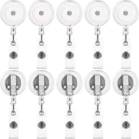 50 Pieces Retractable Badge Holder Reels with Swivel Alligator Clip, ID Card Holder Name Badge Reel Clips for Students Teachers Office Workers (Translucent Clear)