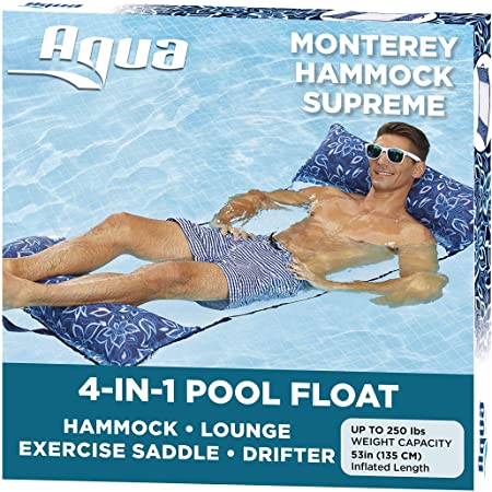 Aqua 4-in-1 Monterey Hammock XL (Longer/Wider) Resort Quality Soft Fabric Inflatable Pool Chair, Multi-Purpose Adult Pool Float (Saddle, Lounge Chair, Hammock, Drifter), Water Hammock, Orchid Blue