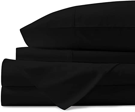 Mayfair Linen 100% Egyptian Cotton Sheets, Black Queen Sheets Set, 800 Thread Count Long Staple Cotton, Sateen Weave for Soft and Silky Feel, Fits Mattress Upto 18'' DEEP Pocket