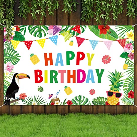 Hawaiian Luau Birthday Party Decorations Supplies Hawaiian Party Backdrop Luau Party Background Tropical Hawaiian Jungle Theme Flamingo Pineapple Party Banner Summer Beach Pool Photography Background