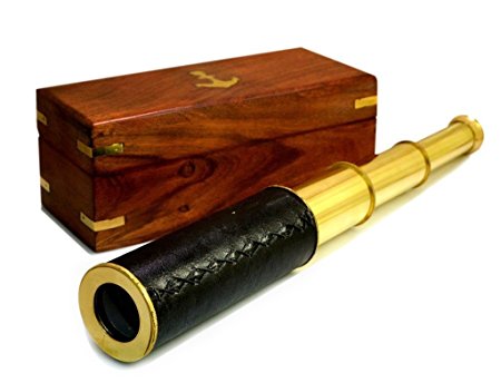 15" Handheld Brass Telescope with Wooden Box: Nautical Pirate Scope