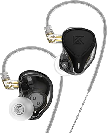 Linsoul KZ x Crinacle CRN (ZEX Pro) Electret Electrostatic DD BA Hybrid Driver HiFi in Ear Earphone with Zinc Alloy Faceplate, Detachable 2Pin Silver-Plated Cable (Without Mic, Black)