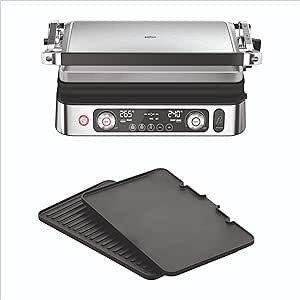 Braun MultiGrill 9 Pro CG 9160, Griglia Elettrica con 2 Termostati Indipendenti, 3 Posizioni di Cottura, Piastre Lavabili in Lavastoviglie, Sonda Termica Integrata, 2200 W, Nero/Acciaio Inossidabile