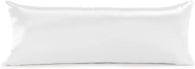 Satin Body Pillow Case 20 x 54 Inches - Silky Long Cooling Body Pillow Covers for Adults and Pregnant Women, White Satin Pillowcase for Body Pillow with Hidden Zipper